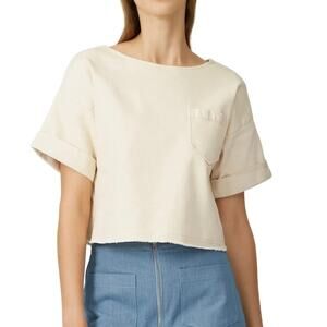 Line + Dot ROI Denim Raw Hem Cuffed Short Sleeve Womens Crop Top Boxy Small